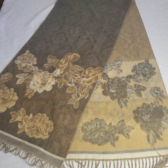 Preston & York Flower Pattern Soft Brown Scarf - Picture 1 of 5